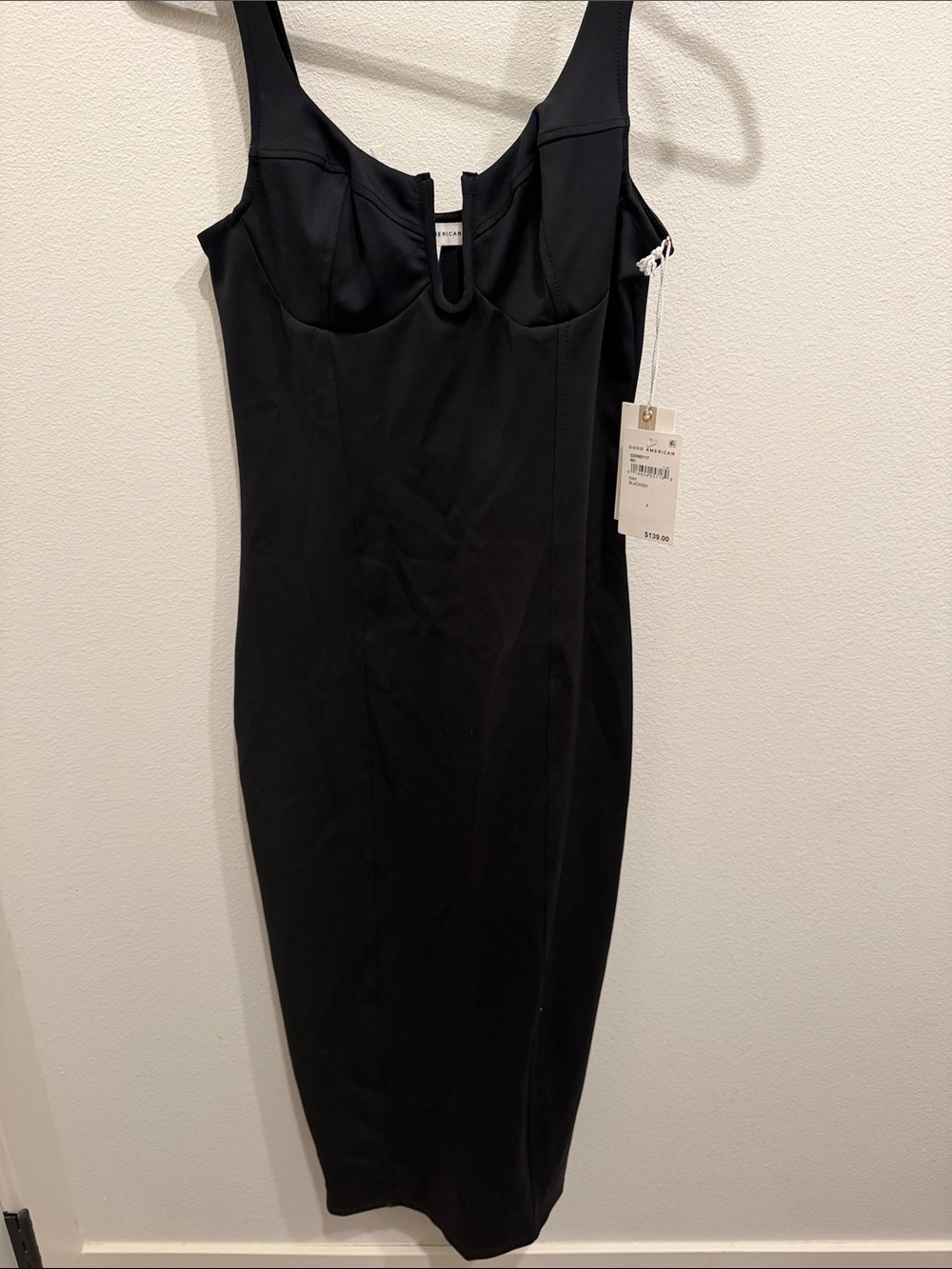Good American Black Corset Bustier Midi Dress Size 3 NWT $139 GDW0117